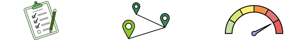 Banner image representing supporting elements for the strategy. A checklist icon represents the action plan, three connected pinpoints represent the partnership map and a dial represents the scorecard.